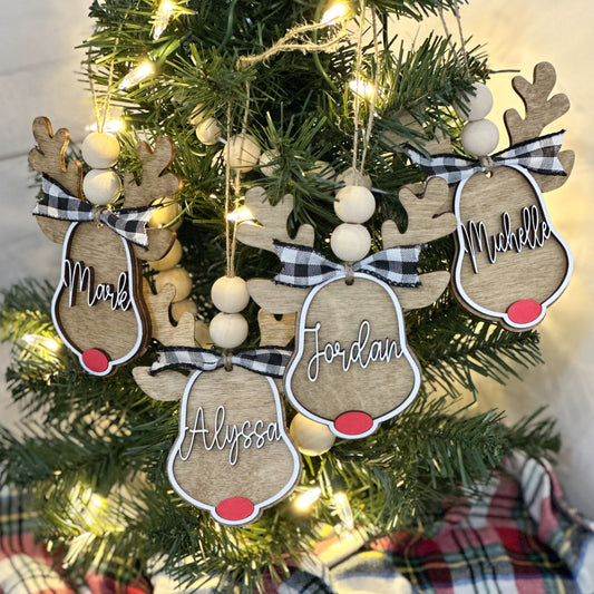 Personalized Reindeer Ornaments or Stocking Tags