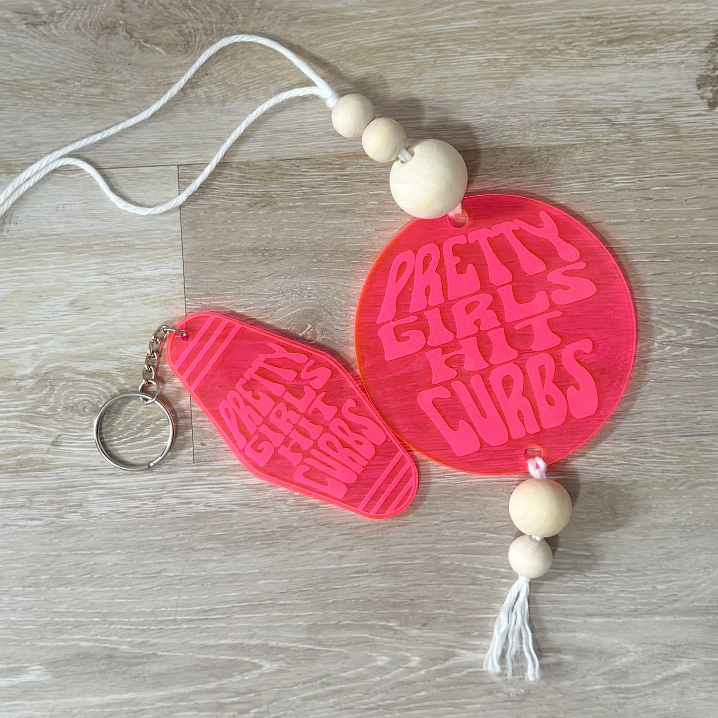 Pretty Girls Hit Curbs Keychain and Car Charm Set