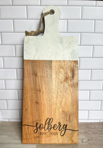 Marble and Wood Monogrammed Cutting Boards