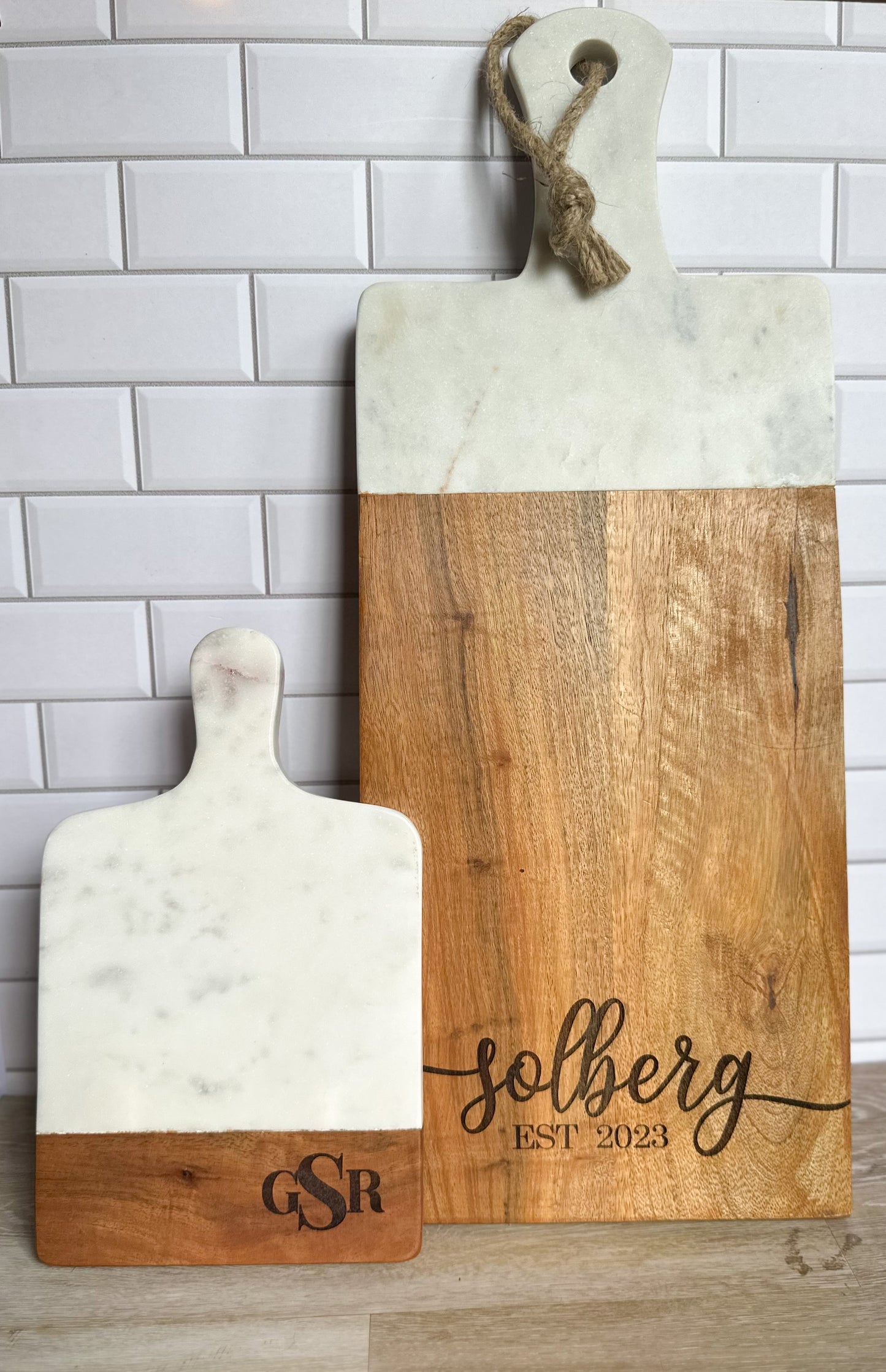 Marble and Wood Monogrammed Cutting Boards