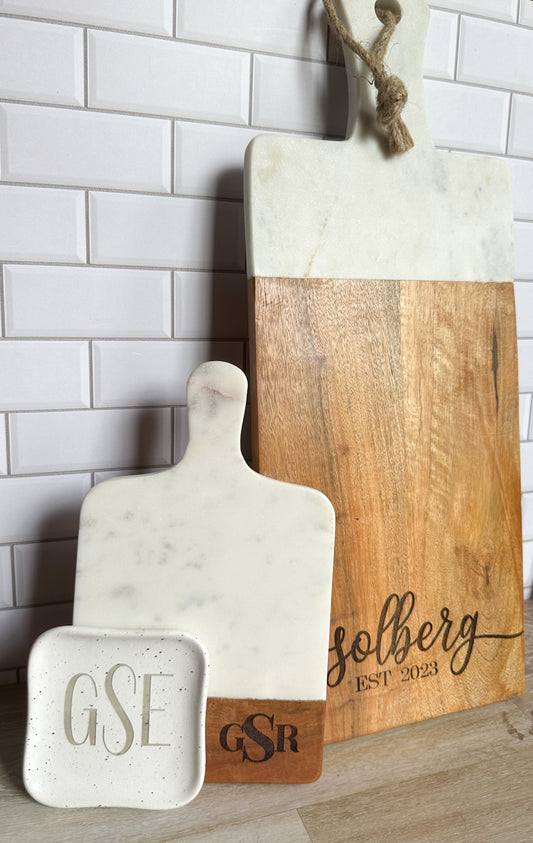 Marble and Wood Monogrammed Cutting Boards