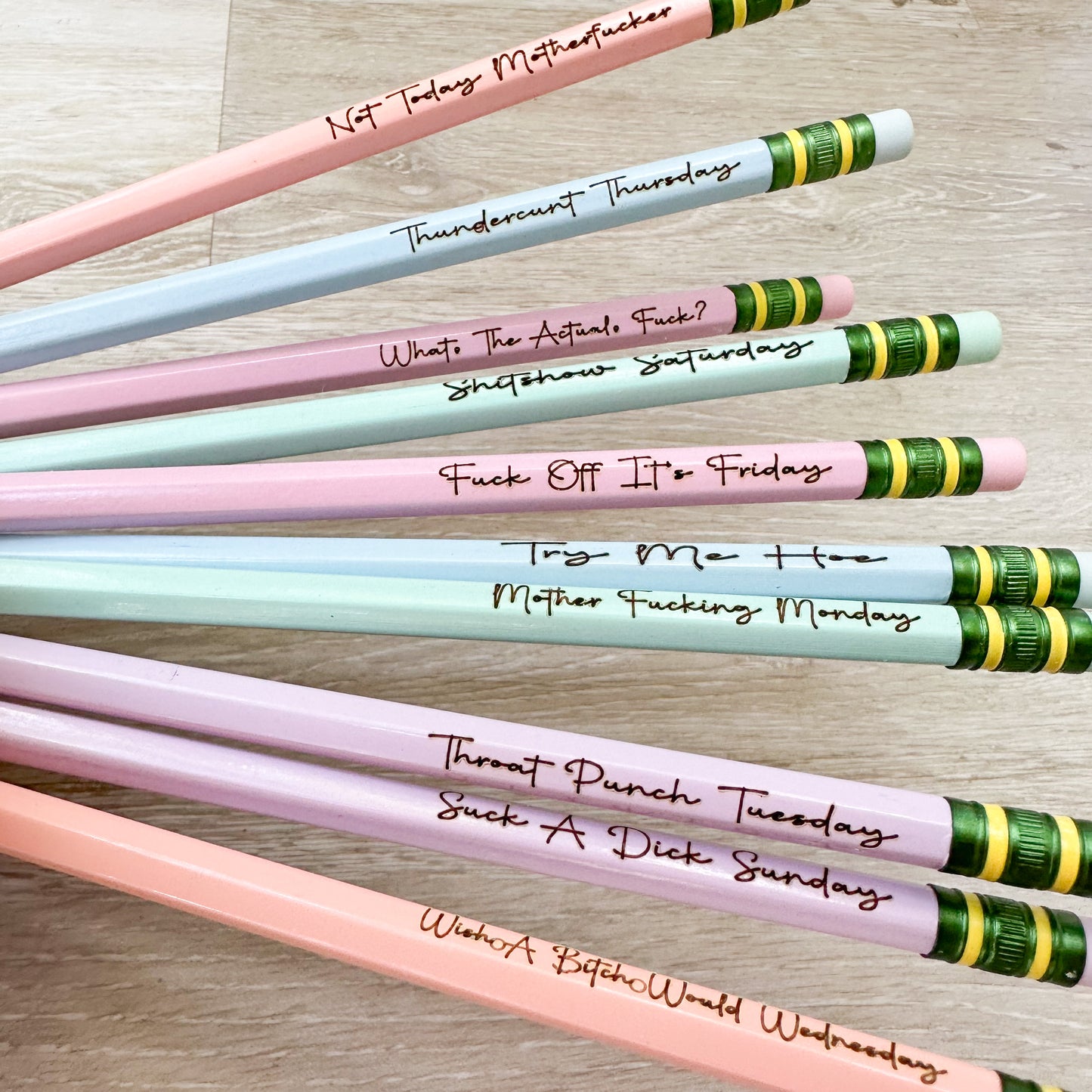 *NSFW* Snarky Days of the Week Engraved Pencils