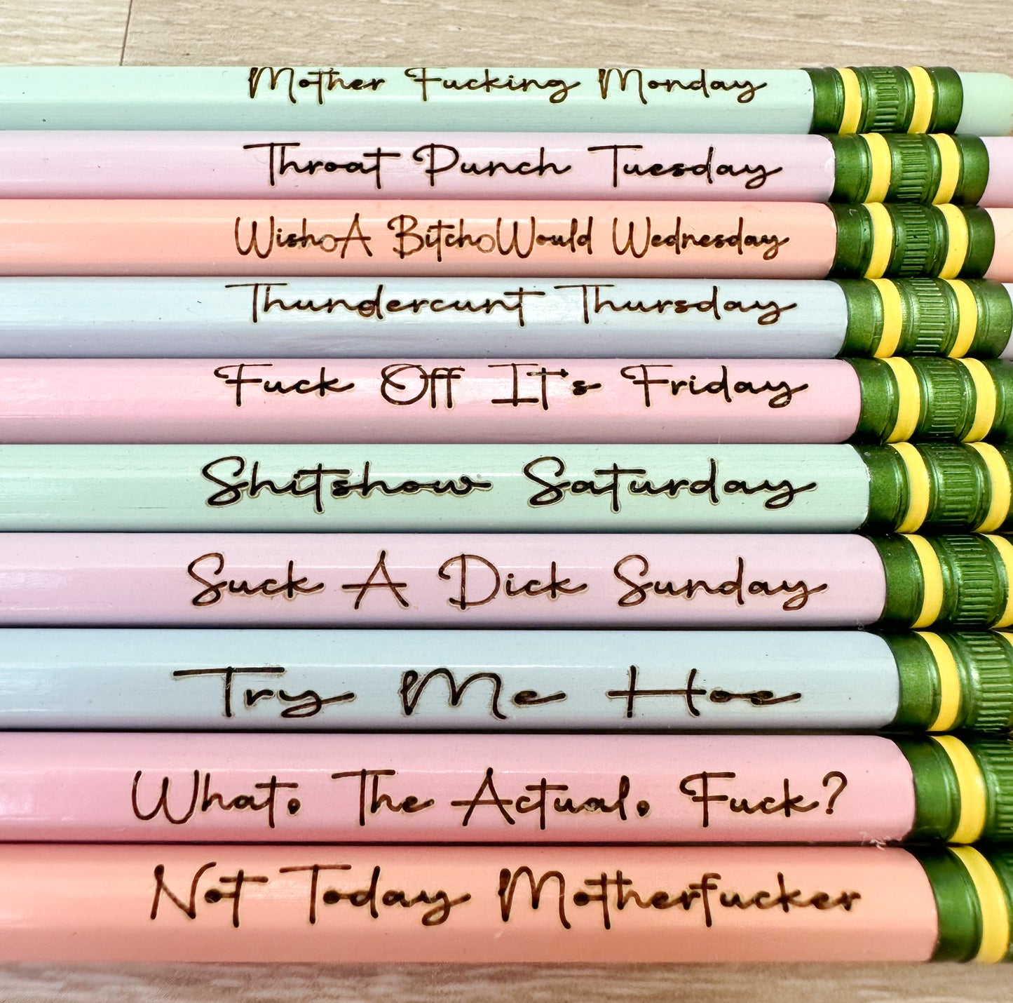 *NSFW* Snarky Days of the Week Engraved Pencils