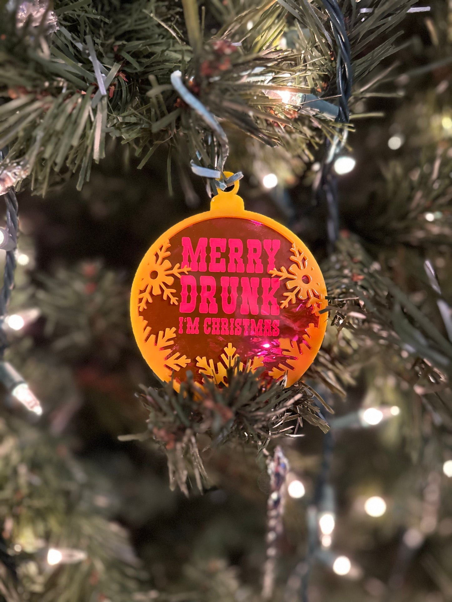 Neon Merry Drunk I'm Christmas Ornament