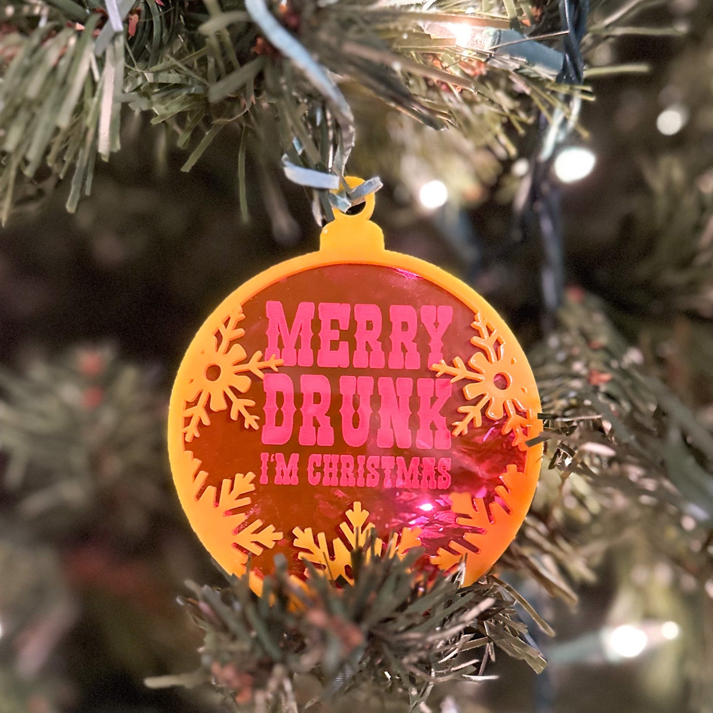 Neon Merry Drunk I'm Christmas Ornament