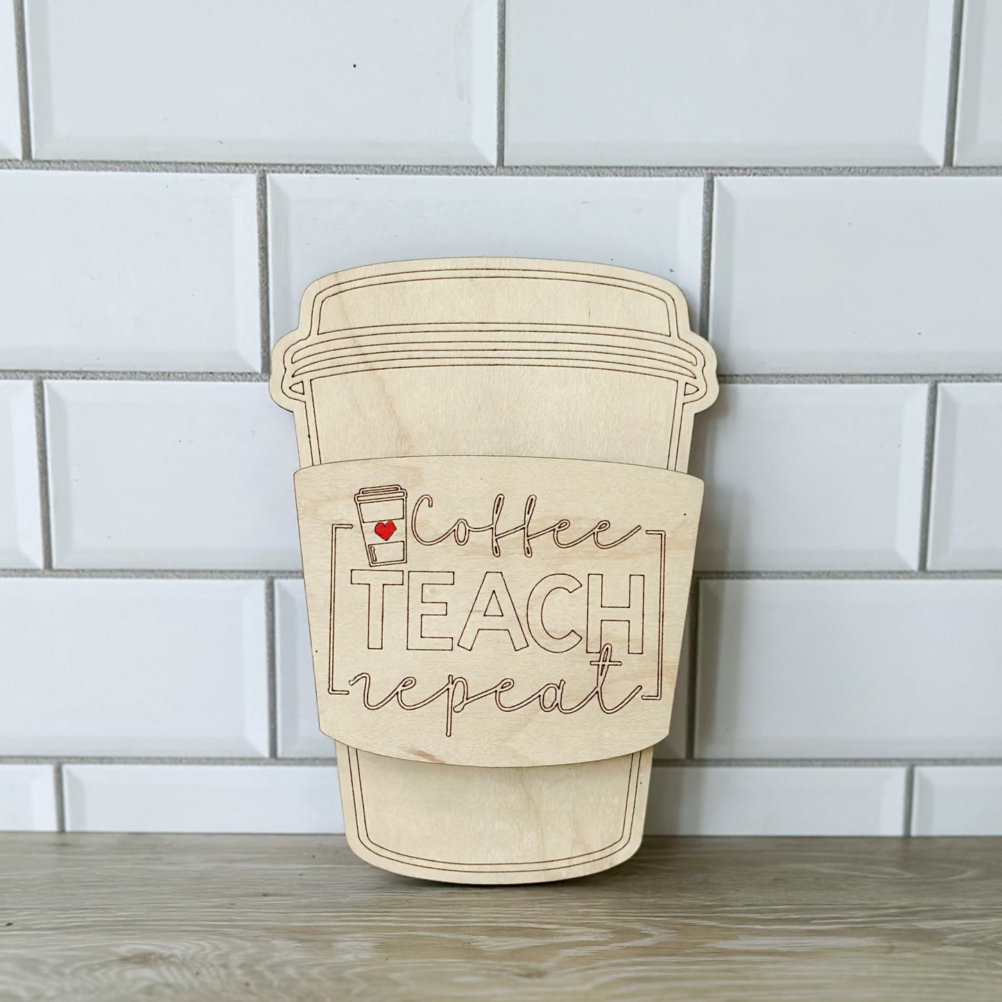 Wood Teacher Coffee Cup Gift Card Holder Magnet