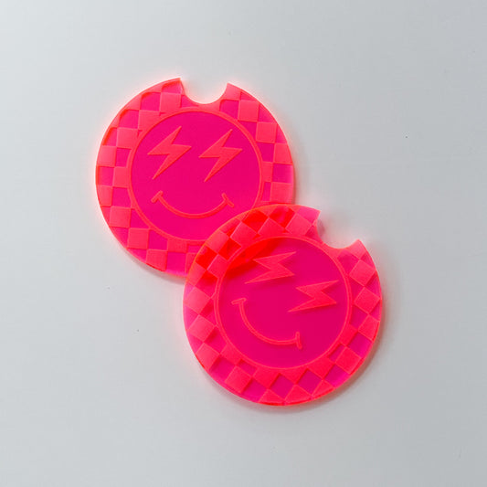 Lightning Smiley Car Coasters